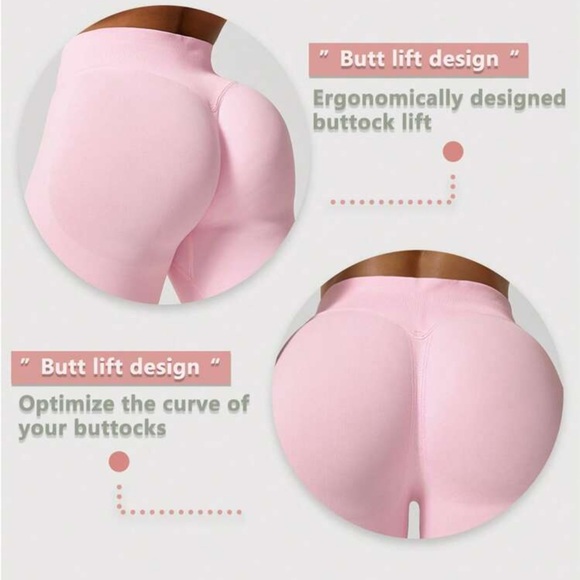 Women's Pink Workout Shorts, Pink Seamless Workout Shorts, Pink Biker Shorts - Picture 6 of 6